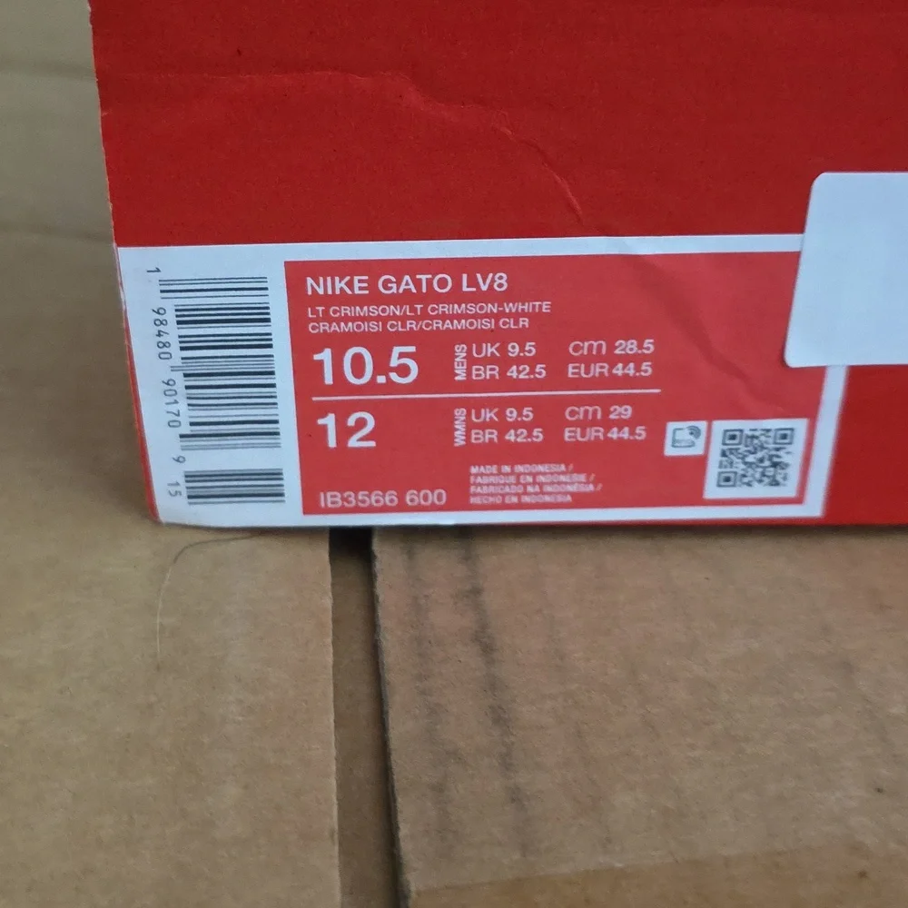 Mens Size 10.5 Nike Gato LV8 Box Label in Crimson and White - Picture 2 of 5